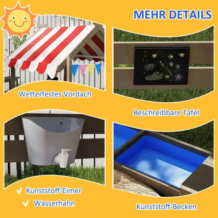 Sandlåda med Tak Grå av Trä Solskydd Lekstuga Design