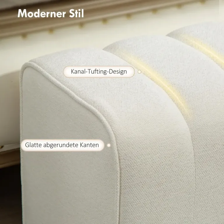 Sängbänk Polstrad Gräddvit Tyg och Trä Sittbänk, Cremevit Design