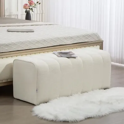 Sängbänk Polstrad Gräddvit Tyg och Trä Sittbänk, Cremevit Design
