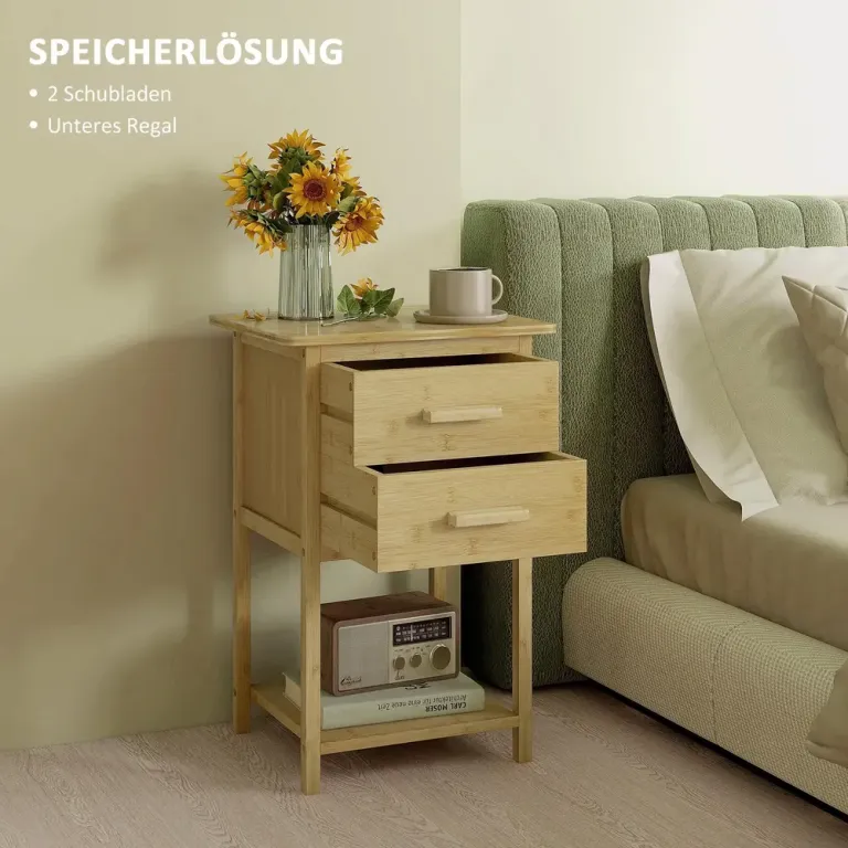 Sängbord Set 2 Scandi 2 Lådor 40 x 34 x 60 cm, Natur