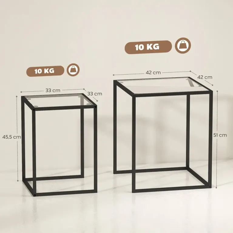 Satsbord 2-Pack med Stålben och Hållbar Sidobord Soffbord Härdat