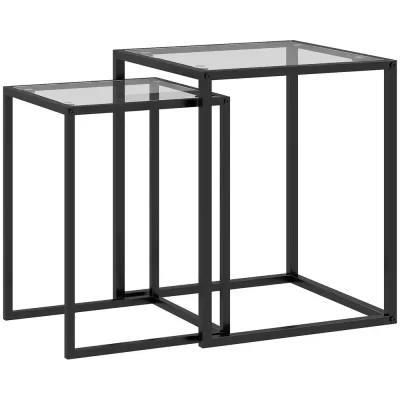Satsbord 2-Pack med Stålben och Hållbar Sidobord Soffbord Härdat