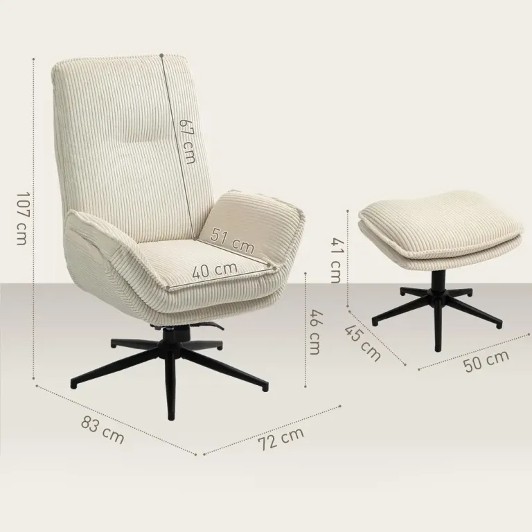 Snurrbar Stoppad Fåtölj med Fotpall Vilstol Relax Manchester Design
