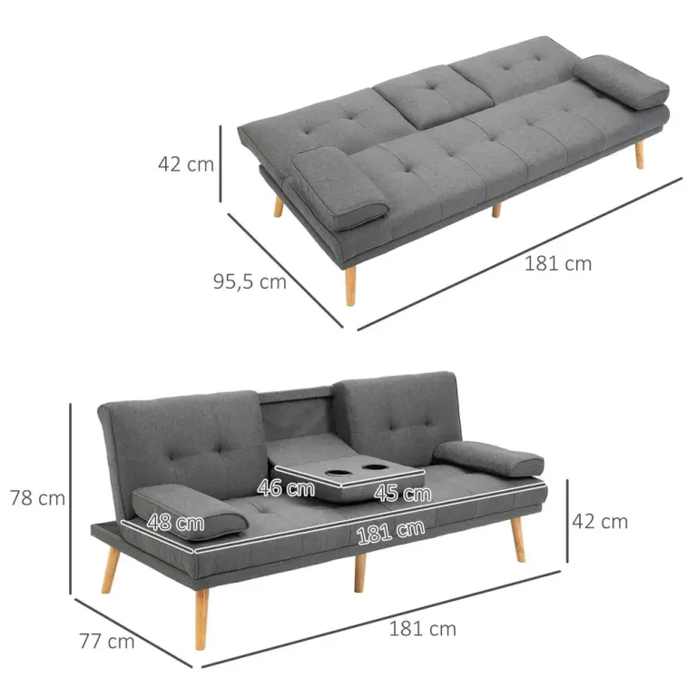 Bäddsoffa Soffa Mörkgrå av Tyg och Trä Scandi 3-Sits Skandinavisk