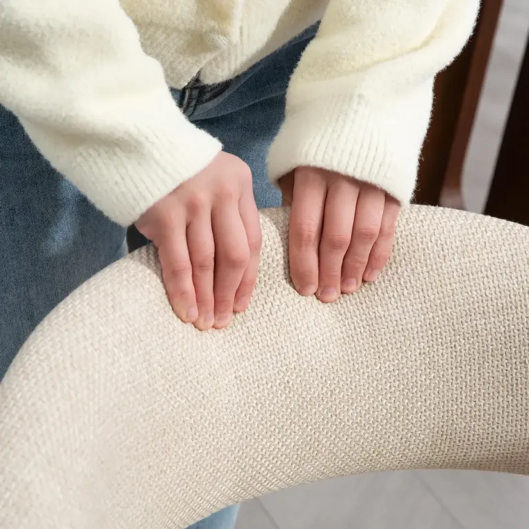 Matstol med Tyg i Linnelook Böjt Ryggstöd och Träben Beige Böjd