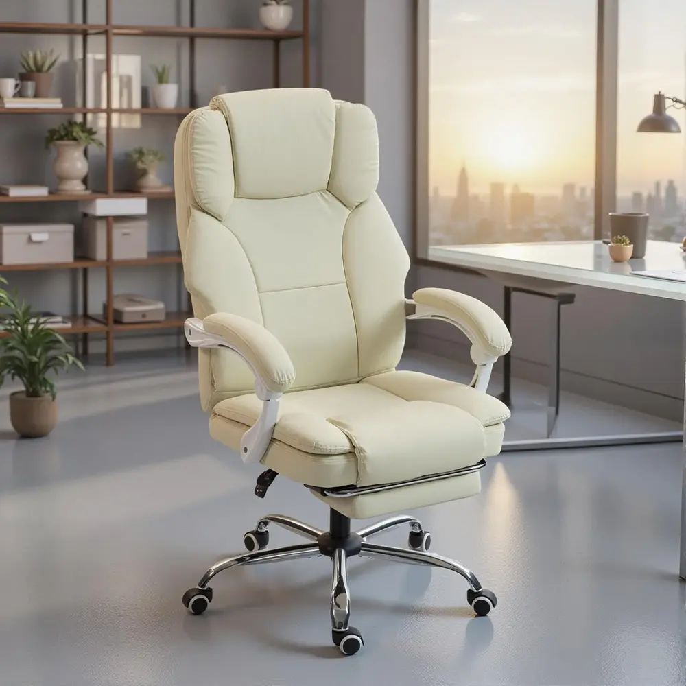 Kontorsstol med Fotstöd Beige Tyg för 64x73x120 Cm