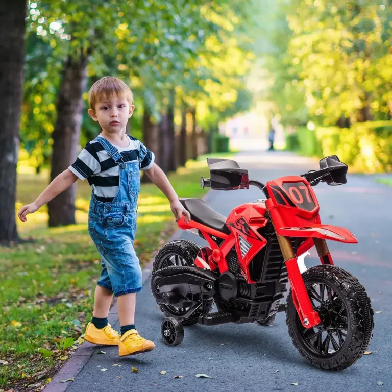 Elektrisk Barnmotorcykel 6 v med Stödhjul Röd Elmotorcykel