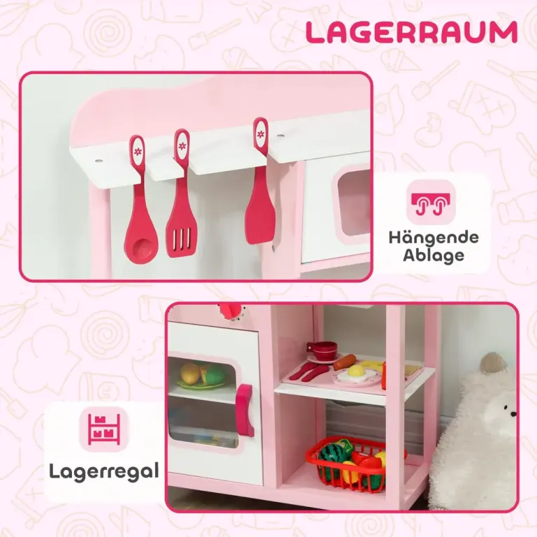 Leksakskök i Trä för Barn med Tillbehör & Ljud Rosa Trätillbehör