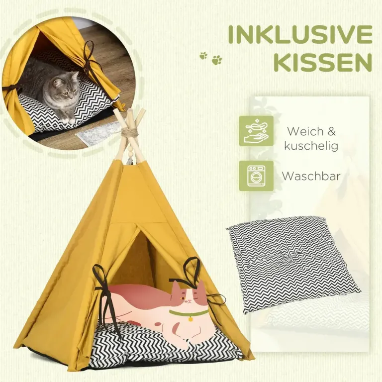 Tipi-Tält för Katt och Hund Mysig Sovplats med Dyna Husdjurssäng