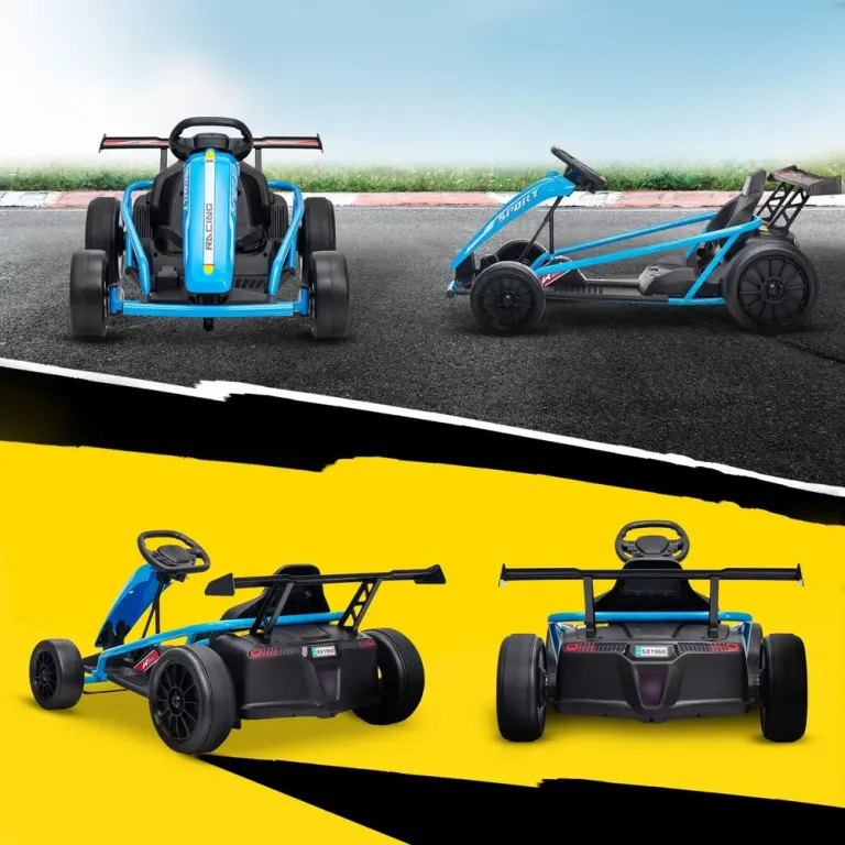 Elbil Go-Kart 24V Blå Metall och Plast för Barn 8-12 År Elektrisk