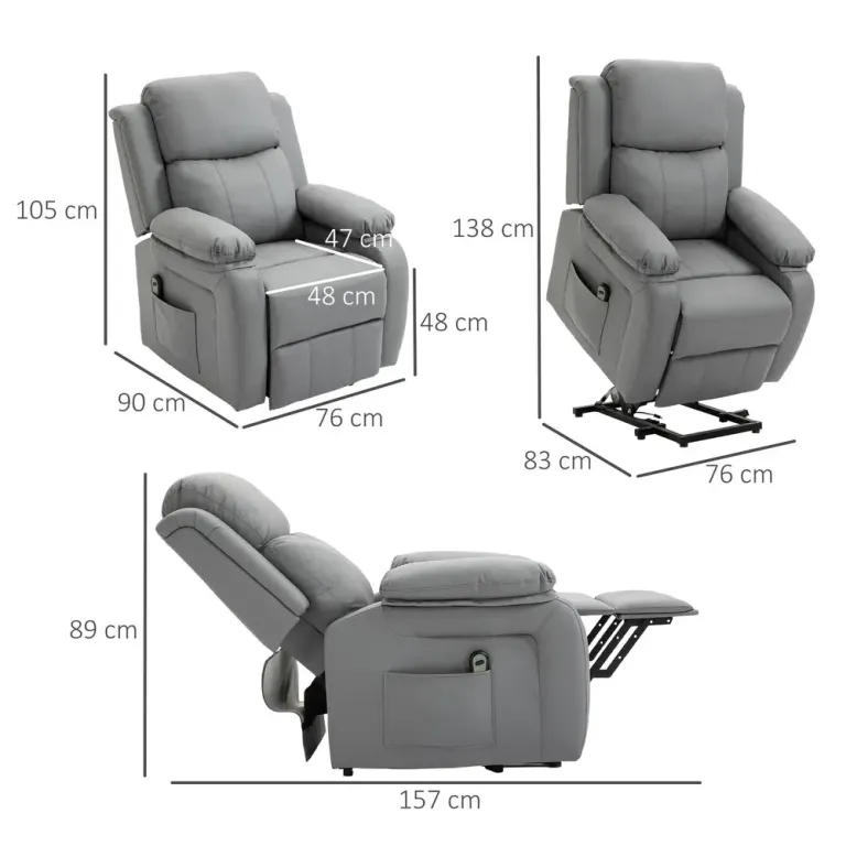 Seniorfåtölj Ergonomisk Grå Konstläder och Vila Elektrisk Lyftfåtölj