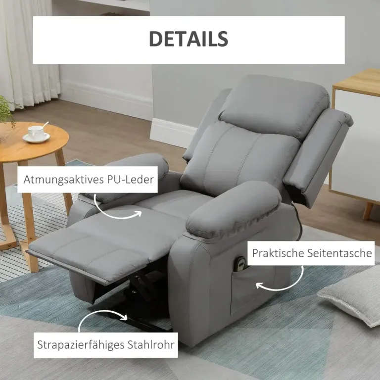 Seniorfåtölj Ergonomisk Grå Konstläder och Vila Elektrisk Lyftfåtölj