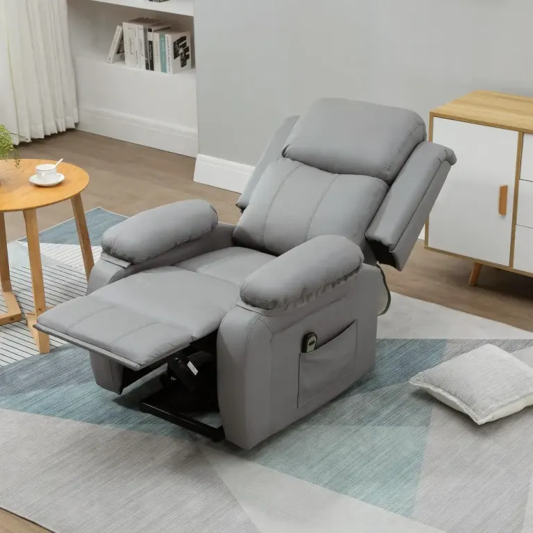 Seniorfåtölj Ergonomisk Grå Konstläder och Vila Elektrisk Lyftfåtölj