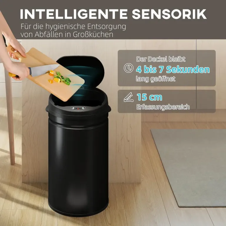 Sensor Papperskorg med Mjukstängning Beröringsfri Sensorstyrd Stål