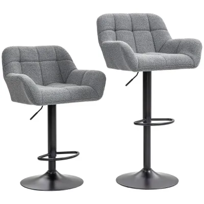 Set 2 Barstolar Retrodesign Höjdjusterbar Fleece, Grå Pack Sänkbara