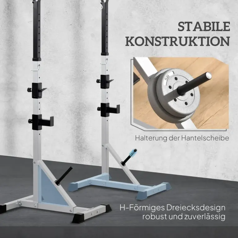 Set 2 Hantelställ 3 Nivåer Höjdjusterbart Stål Skivstångsställ Squat