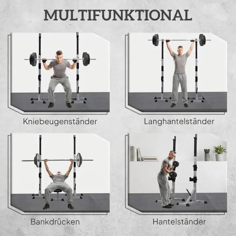 Set 2 Hantelställ 3 Nivåer Höjdjusterbart Stål Skivstångsställ Squat