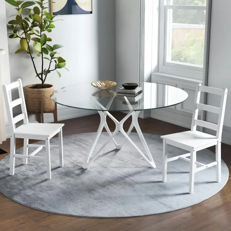 Set 2 Köksstolar med Ribbat Ryggstöd Pack Matsalsstolar Modern