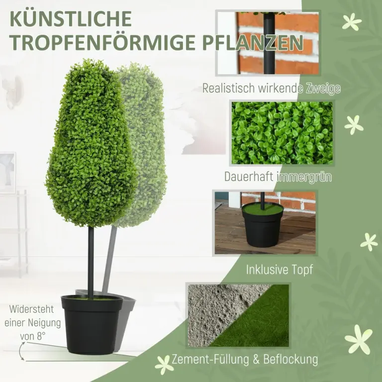 Set 2 Konstgjorda Buxbom i Droppform 90 cm Växt Droppformade Blad