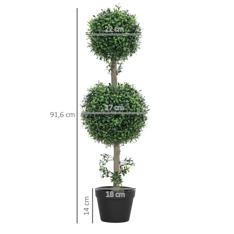 Set 2 Konstgjorda Buxbomväxter UV-Skyddade med Kruka, Grön Pack