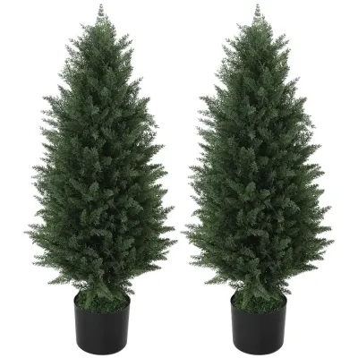 Set 2 Konstgjorda Cypresser 831 Löv 90 cm Tuja Pack Blad Grön