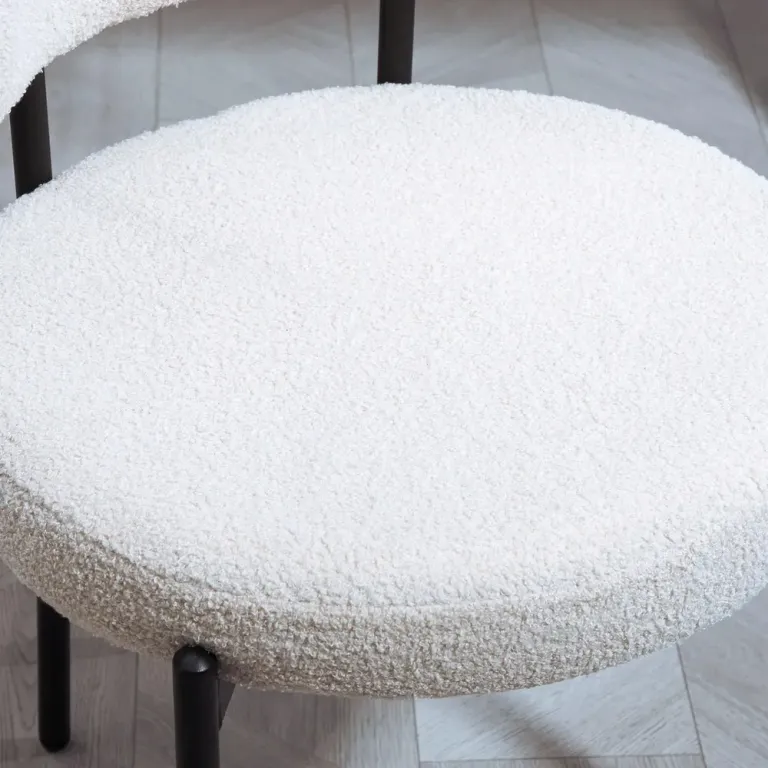 Set 2 Matstolar Fleece Stoppade med Metallben, Cremevit Stålben