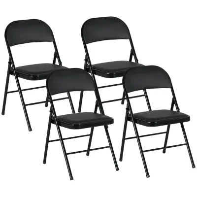 Hopfällbar Stol 4-pack Konstläder Metallram Svart