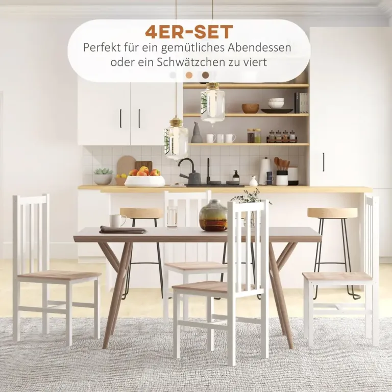 Set 4 Köksstolar Massivt Trä, Natur Matstolar Pack Rustik Design
