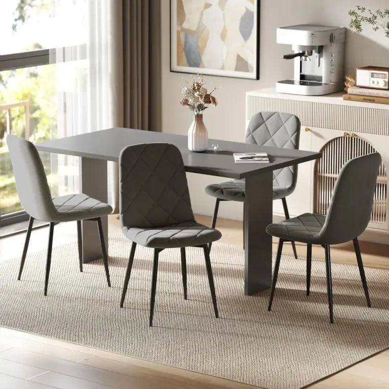Set 4 Köksstolar med Ryggstöd Sammetslook Stoppade, Grå Matstolar
