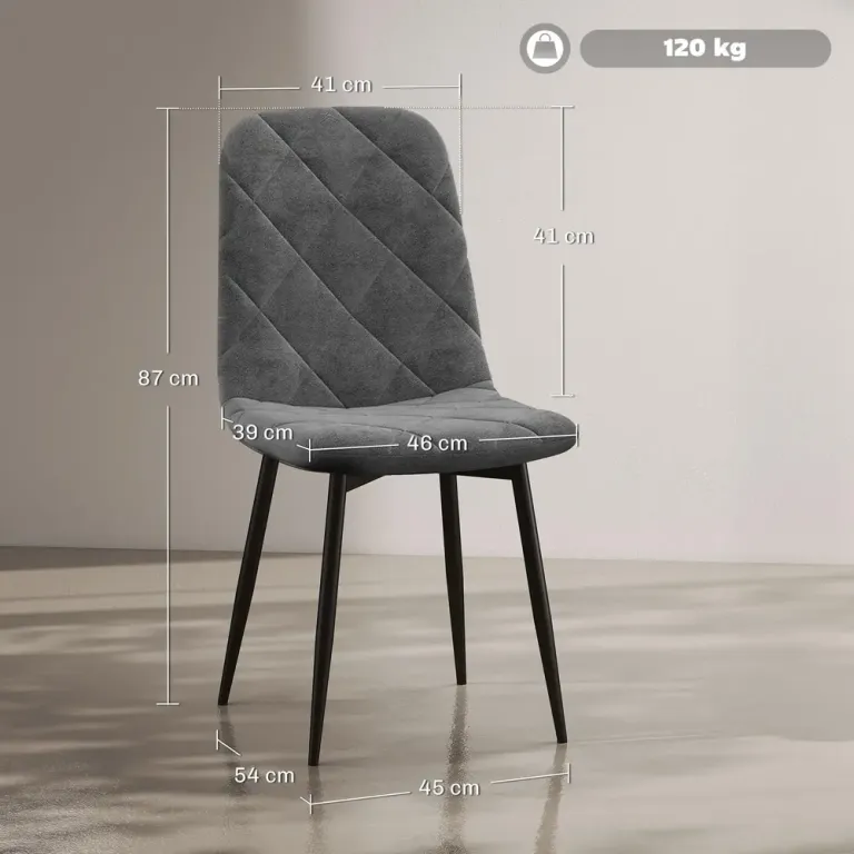 Set 4 Köksstolar med Ryggstöd Sammetslook Stoppade, Grå Matstolar