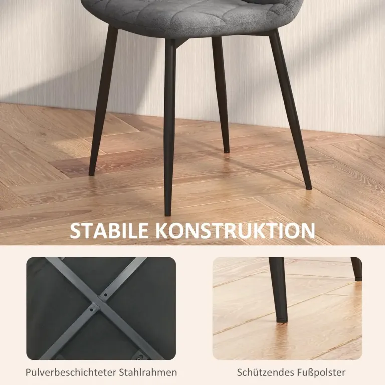 Set 4 Köksstolar med Ryggstöd Sammetslook Stoppade, Grå Matstolar