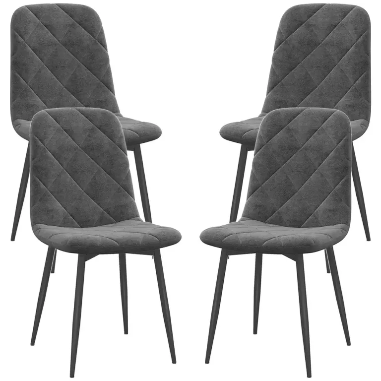 Set 4 Köksstolar med Ryggstöd Sammetslook Stoppade, Grå Matstolar