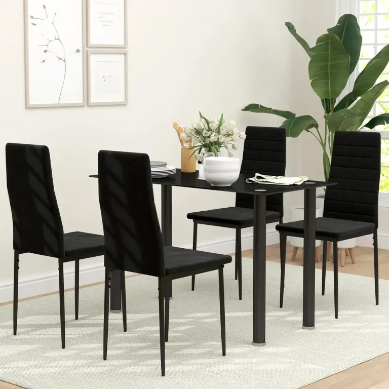 Set 4 Matstolar Armlös med Tygklädsel och Metallben, Svart Ryggstöd