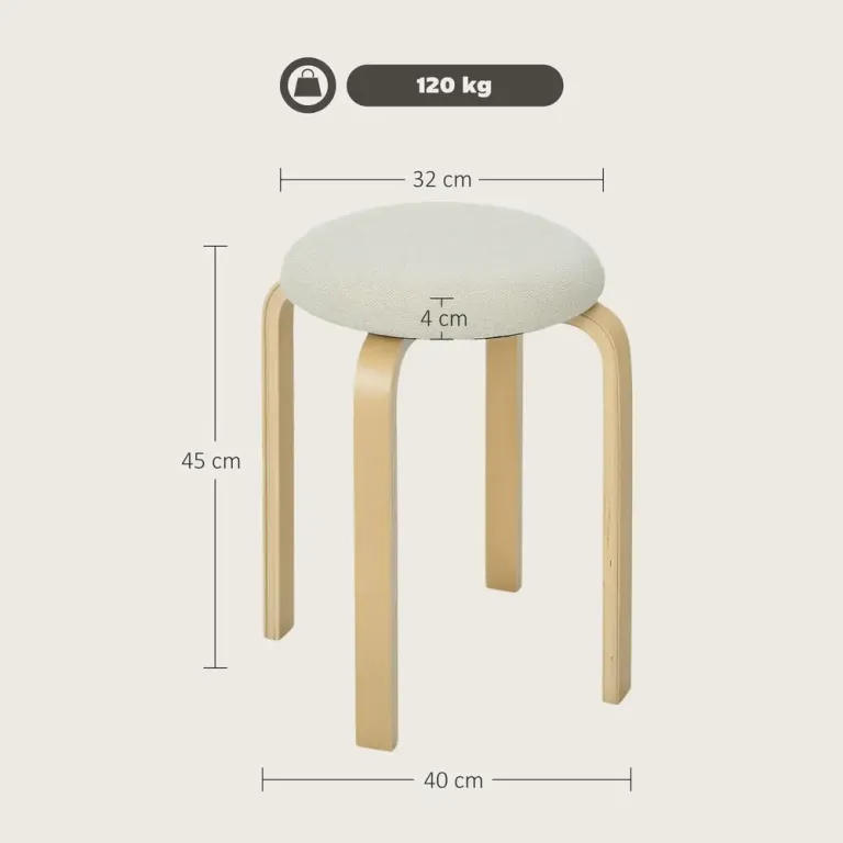 Set 4 Stapelbara Stoppade Pallar med Lackerad Finish Pack Träpallar