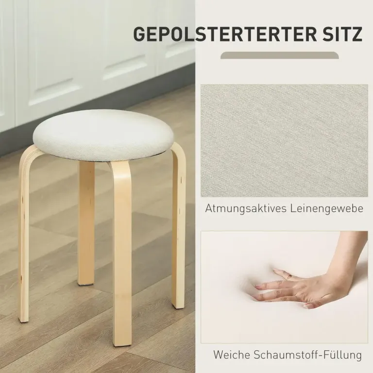 Set 4 Stapelbara Stoppade Pallar med Lackerad Finish Pack Träpallar