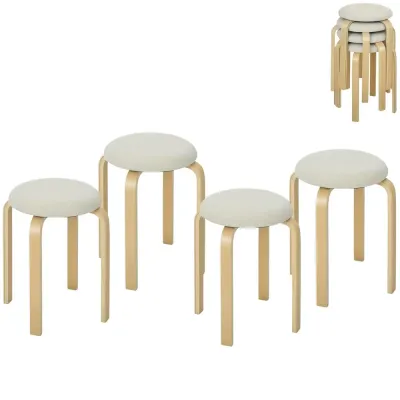 Set 4 Stapelbara Stoppade Pallar med Lackerad Finish Pack Träpallar
