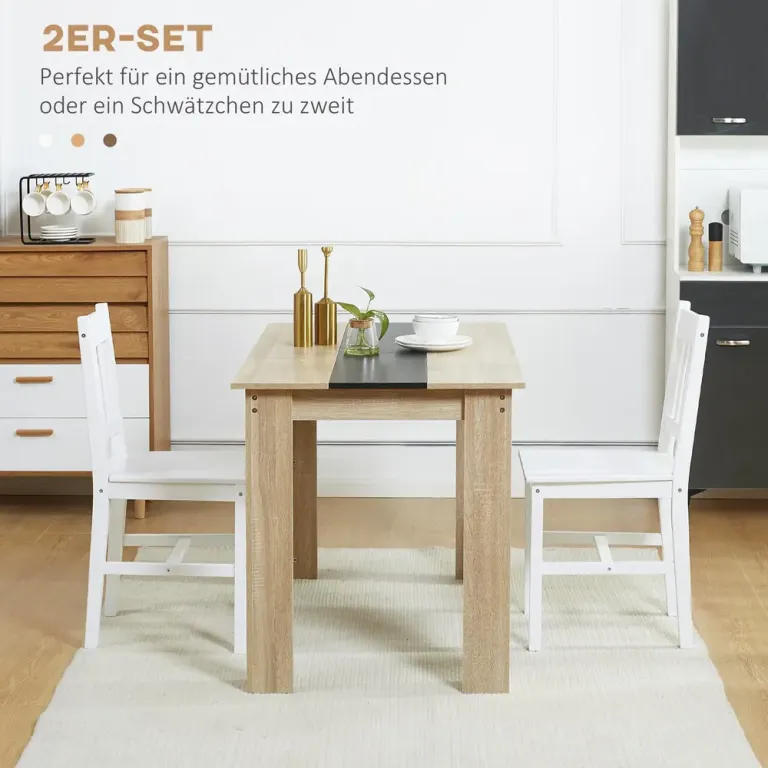Set med 2 Köksstolar Massivt Trä Vit Pack Matstolar Klassisk Design