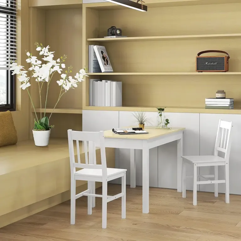 Set med 2 Köksstolar Massivt Trä Vit Pack Matstolar Klassisk Design