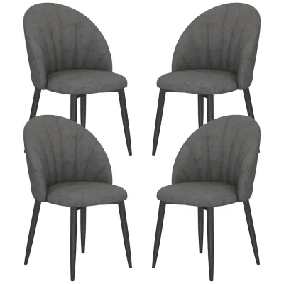 Set med 4 Köksstolar i Sammetslook med Stålben Armlösa Grå Matstolar