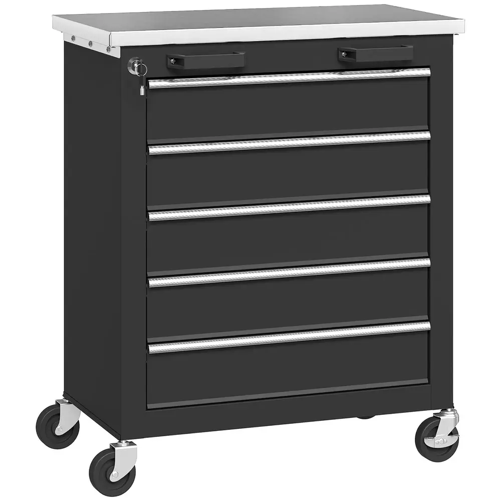 Verktygsvagn 5 Lådor Svart och Silver Stål för 60 Cm