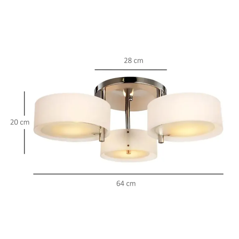 LED Taklampa 3-Lampa E27 40 w Krom och Akryl Ø64 x H20 cm