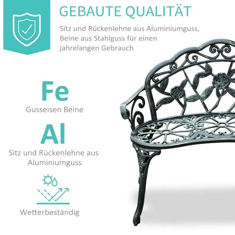 Trädgårdsbänk Metall för 2 Personer Järn Retro Design Grön