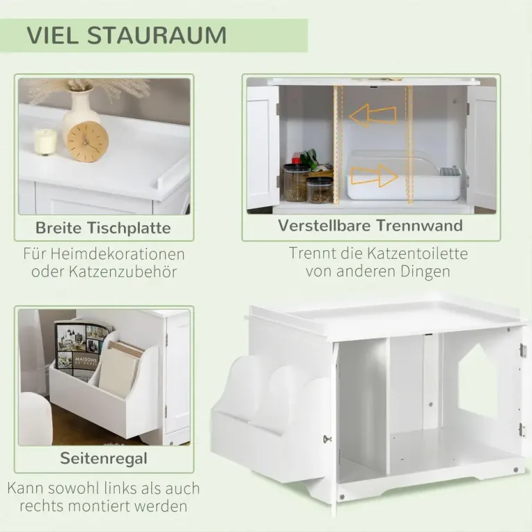 Kattlådeskåp 86 x 48 x 52 cm med Sidobord, Vitt