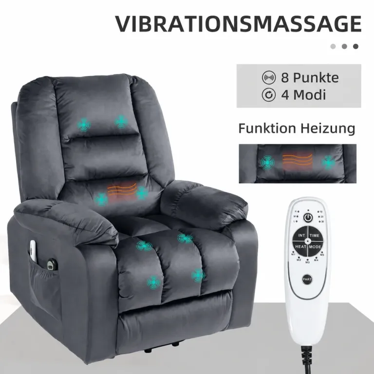 TV-Stol Massagestol Svart av Tyg och Metall Elektrisk Ståhjälp