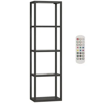 Golvlampa RGB Svart Trä och Glas Hylllampa 160 cm