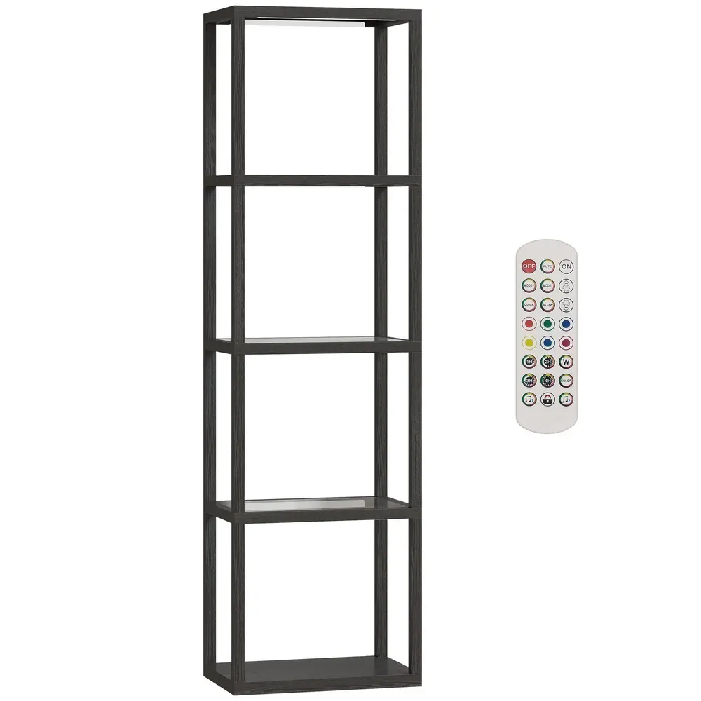 Golvlampa RGB Svart Trä och Glas Hylllampa 160 Cm