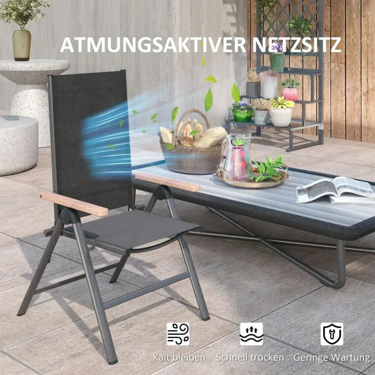 Trädgårdsstol Altanstol Hopfällbar Svart 60 x 73 x 108 cm