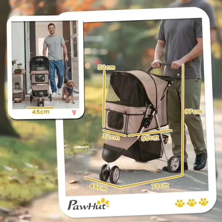 Hundvagn Husdjursvagn Buggy Kaffebrun Polyester för Hundar