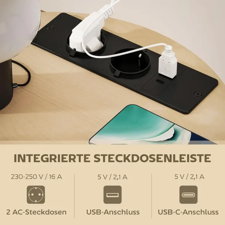 Sidobord med Laddstation Naturfärgad Spånskiva och Metall Runt