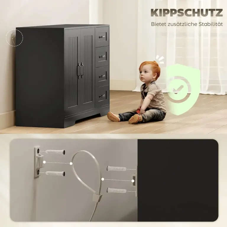 Sideboard Byrå i Stil 4 Lådor 1 Skåp Skänk Retro